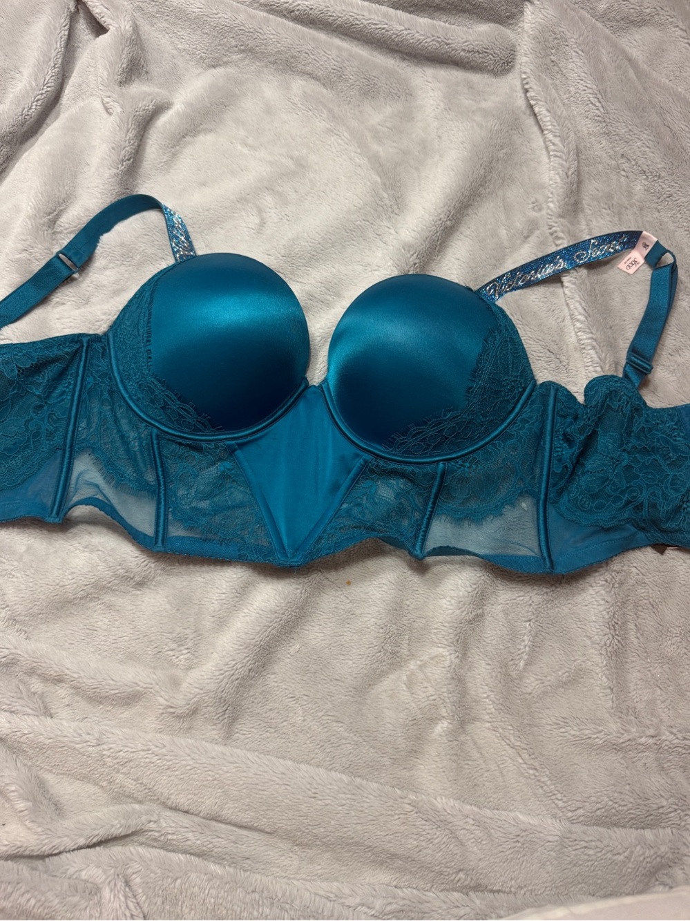 Victoria's Secret Teal Longline Satin & Lace Very Sexy Push-Up Bra 36dd like new